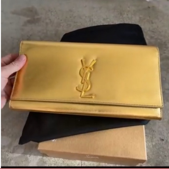 Yves Saint Laurent Gold large Metallic Clutch Wristlet bag - Picture 1 of 14